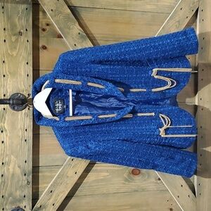 VINTAGE GIANCARLO FERRARI BLUE TWEED BLAZER W GOLD CHAINS SIZE 8 OLD MONEY